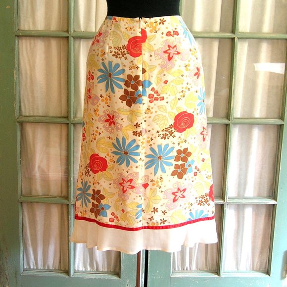 Floral Silk Skirt Ballinger-Gold Size 8 NWT - Picture 6 of 7